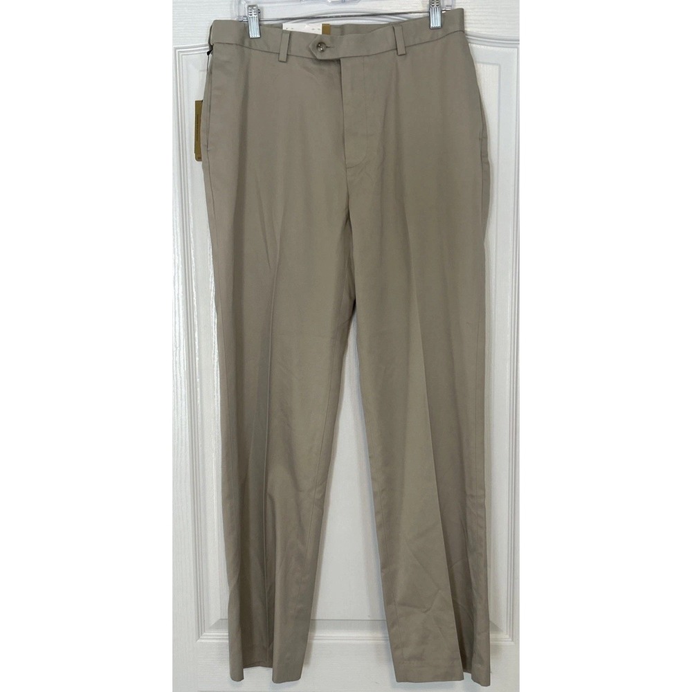 Roundtree Yorke Gold Label Dress Pants Mens 32x32 Khaki Tan Non-Iron Chinos NEW